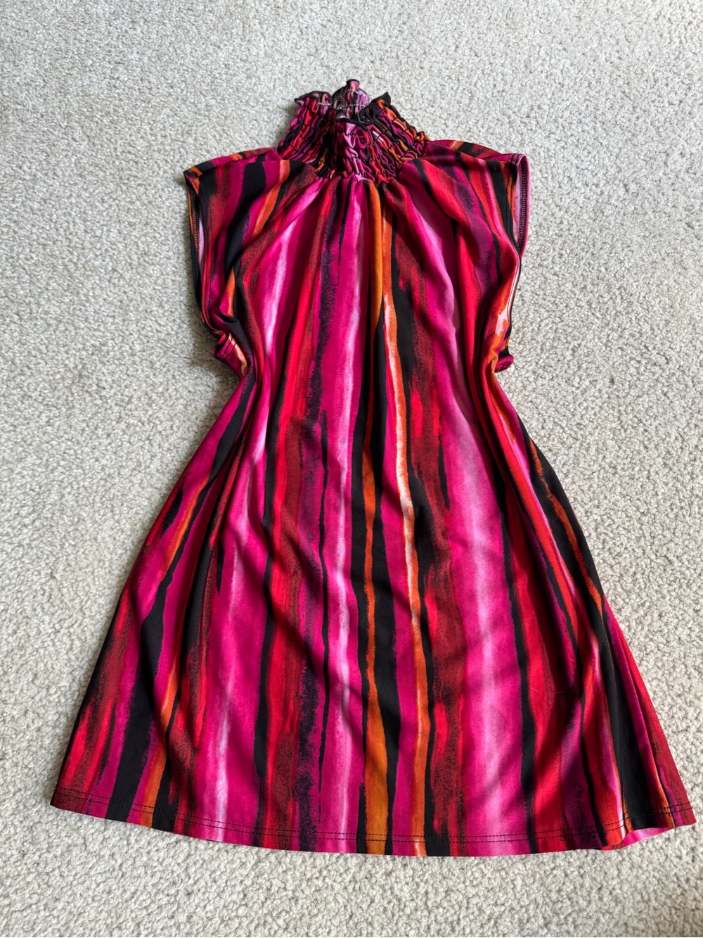 Melrose and Market Fuchsia Multicolor Striped Mock Neck Blouse